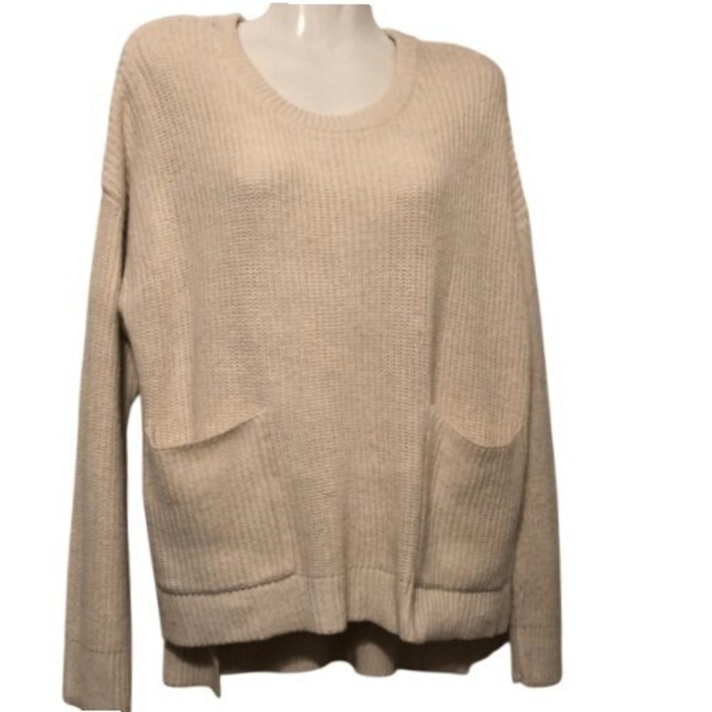 Melloday Sweater Size Medium Oversized Cream ribbed pockets comfy wool blend NWT - Picture 3 of 7